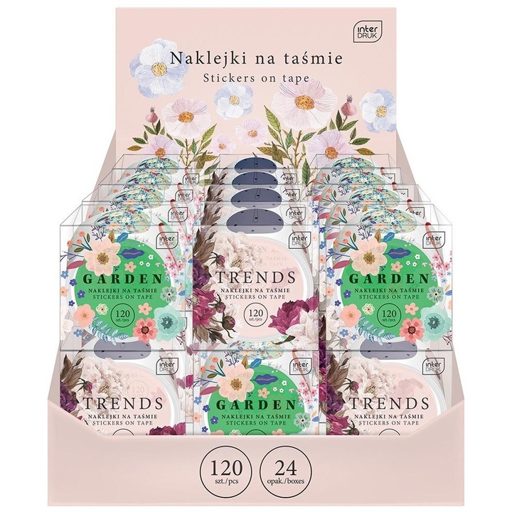 INTERDRUK Virágos matricák tekercsen, vegyes minták, 53×53 mm, Többszínű, 120 db