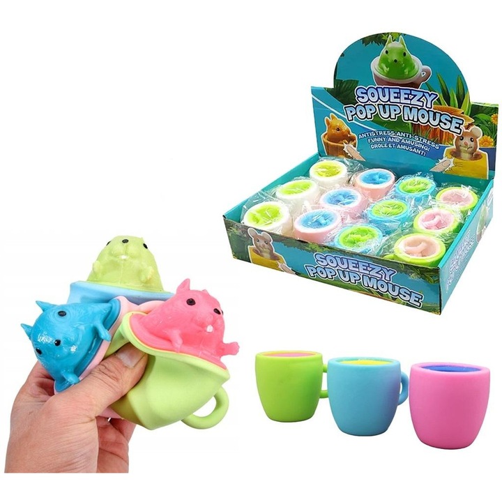 Gniotek interaktív TRIFOX, gyermekjáték, egérrel teli csésze, 10x10cm