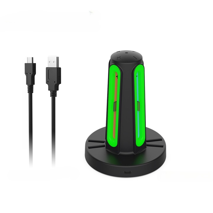 Suport de incarcare Switch2 Grip, 4 in 1, atasament magnetic, indicator de inconjur la 360°, tip C, USB, negru