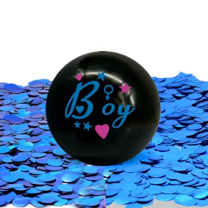 Minge din plastic pentru Gender Reveal cu confetti albastre