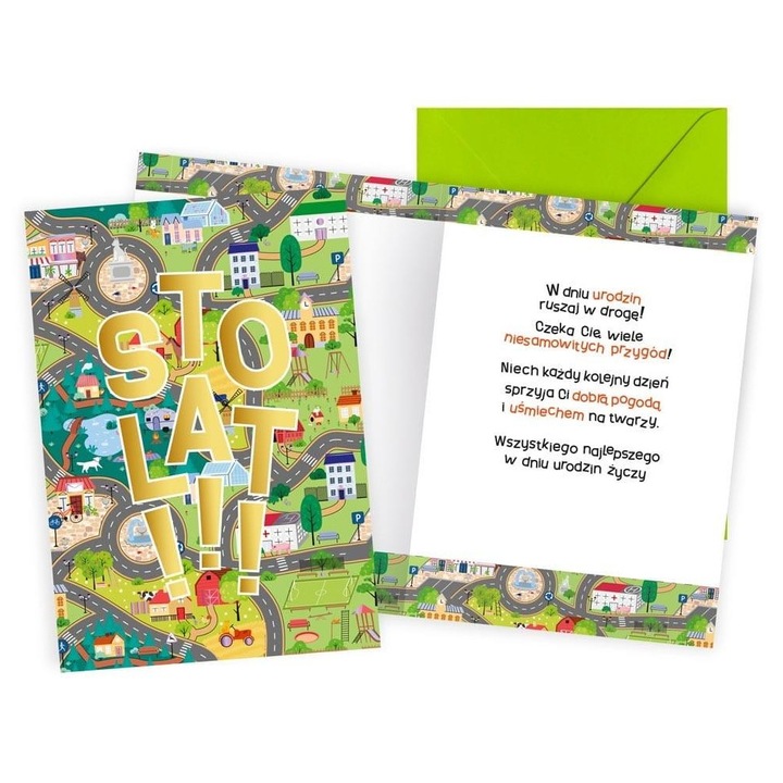 Felicitare KUKARTKA, set, B6, 16.6x11.7cm, interior colorat cu urari, decoratiuni metalice si perlate