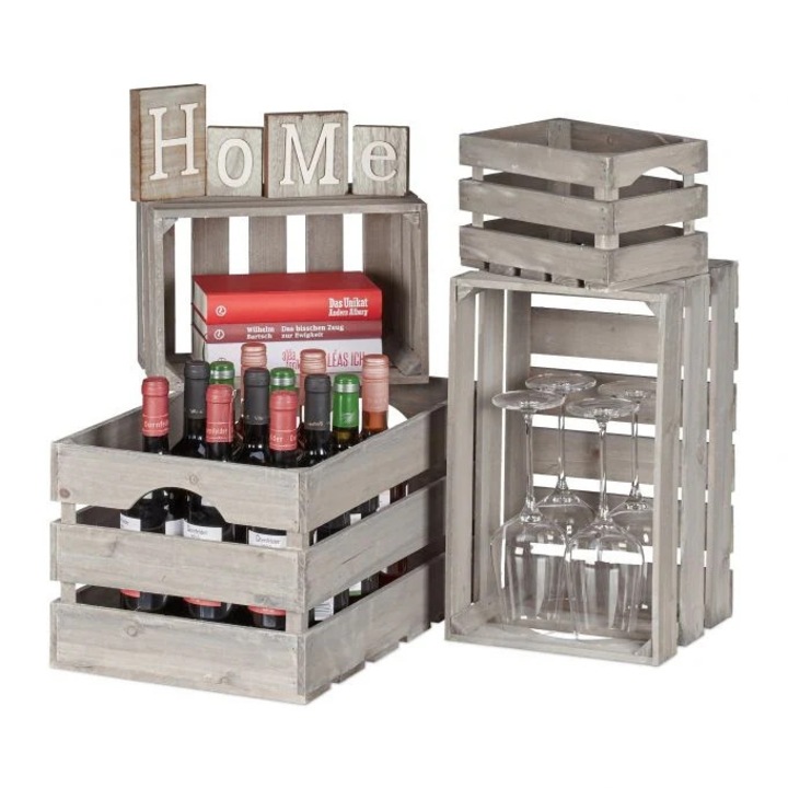 Shabby fa láda szett 4 db, B2X, 52x33x27cm