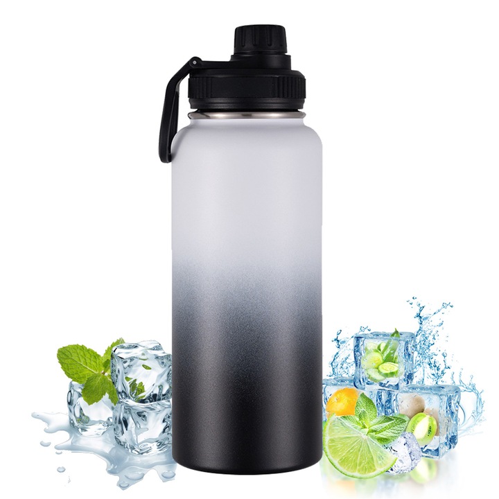 Sticla Termos din Inox IDAMAKON 40oz Sticla de Apa Sport Material Portabila cu Maner Durabilitate Extrema Izolatie Eficienta Material Premium Fara BPA Etansa Pentru Sport Drumetii si Uz Zilnic Negru Gradient