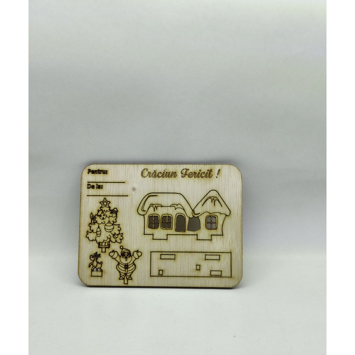 Felicitare Craciun cu Ornament detasabil Lemn Natur F11