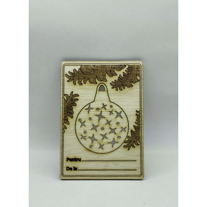 Felicitare Craciun cu Glob detasabil Lemn Natur F13