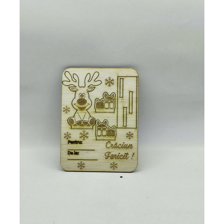 Felicitare Craciun cu Ornament detasabil Lemn Natur F17