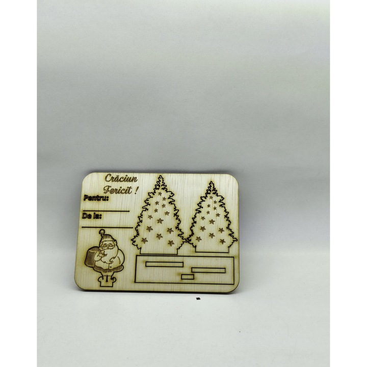 Felicitare Craciun cu Ornament detasabil Lemn Natur F19