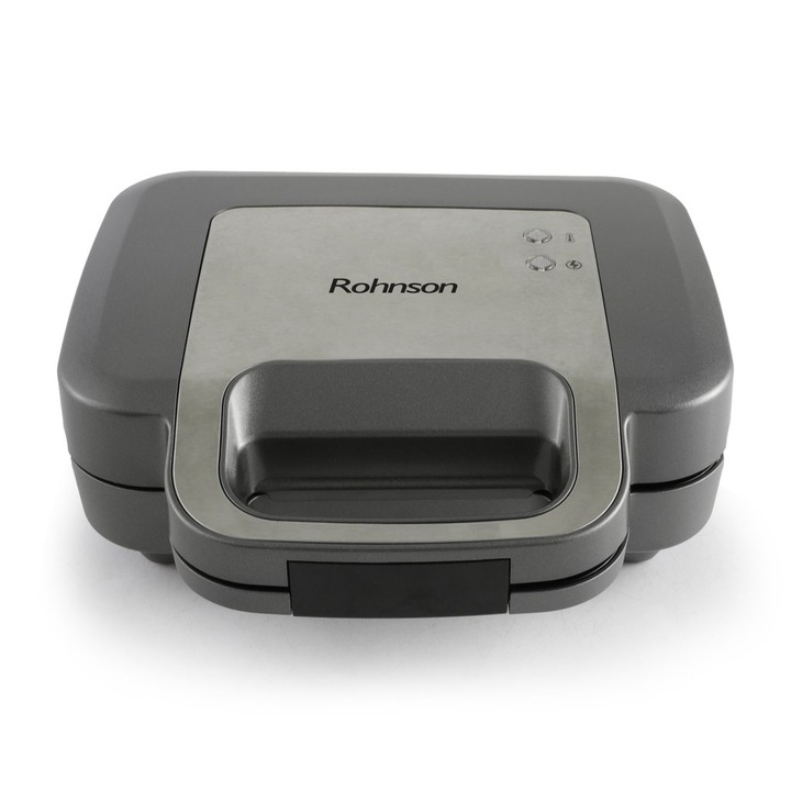 Sandwich maker Rohnson R2348, 1000W, termostat, placi antiaderente 26, 8 x 14, 5 cm, pentru curatare usoara, fara PFAS, gri