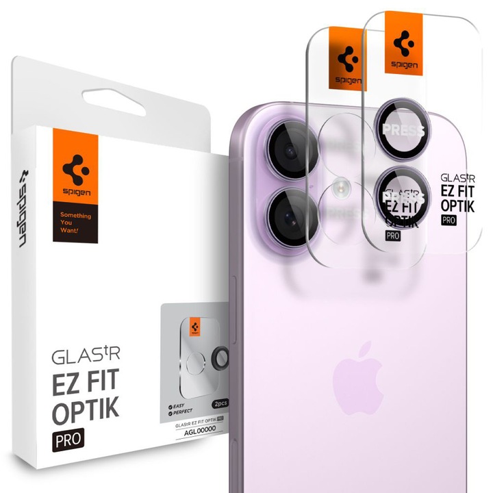 Kamerafólia iPhone 17 / iPhone 16 Plus / iPhone 16 (2 db-os szett) - Spigen Glas.tR Optik EZ Fit Pro - Lila