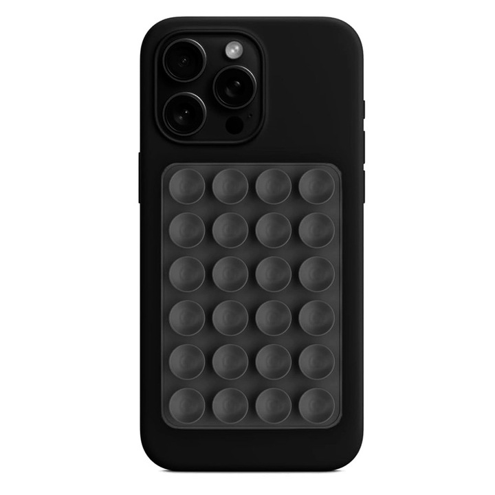 Suport pentru telefon cu ventuza, prindere pe faianta/geam, prindere adeziva, model dreptunghiular, 8x5.5cm, silicon, Gri