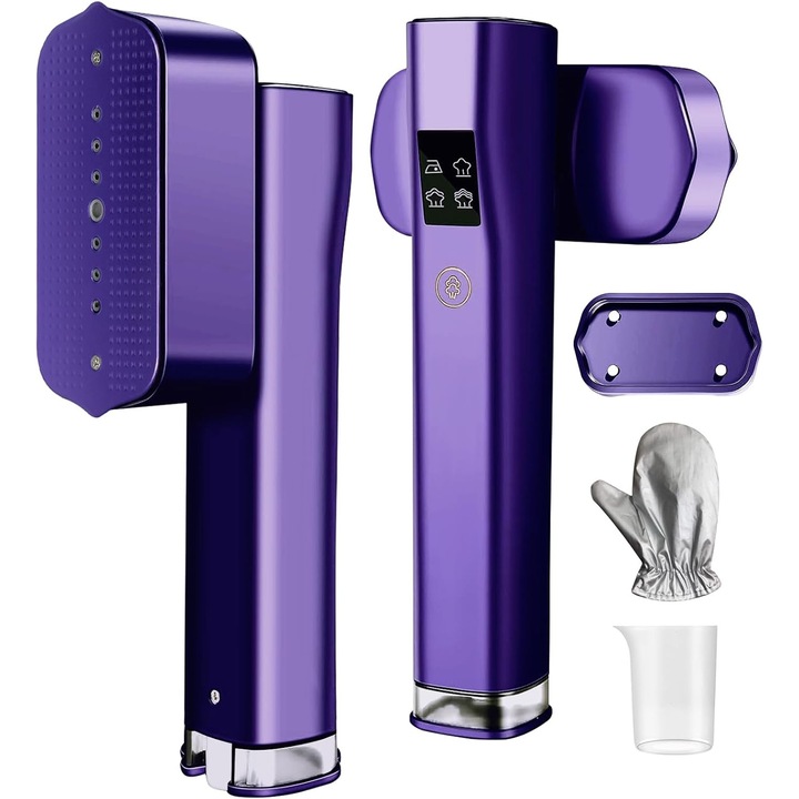 Fier De Calcat Vertical Si Orinzontal Portabil, XGETOP® Putere 1200W, Cu Abur Si Talpa Ceramica, Rezervor 100ml, Cablu 1.8m, Incalzire Rapida 15' Si 4 Moduri De Calcare, Functie Umeda/Uscata, Igienizare, Rotire 90°, Display LED, Buton Touch