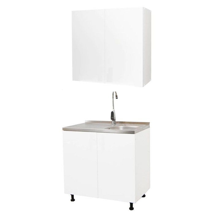 Комплект шкаф и мивка за кухня със софт-клоуз, 80см, Бял