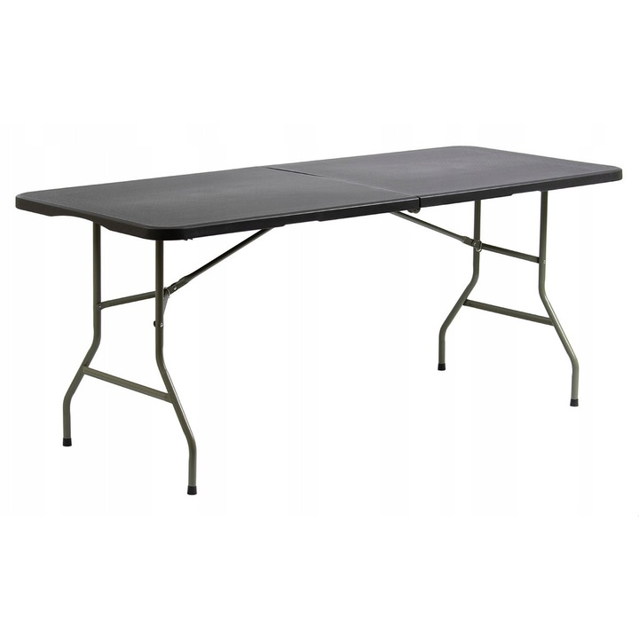 Masa pliabilă de grădină Bankietowo, 180x74cm, plastic negru, picioare metalice durabile