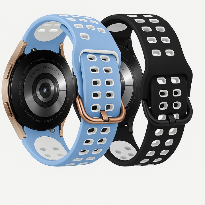 2 db No Gaps szíj, szilikon, fekete + kék, Galaxy Watch-hoz, 40mm/44mm