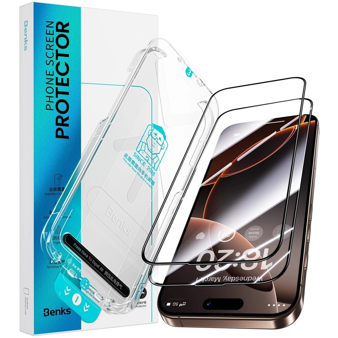 Folie sticlă iPhone 16 Pro Max, Benks, 9H, anti-amprenta, set 2 bucăți