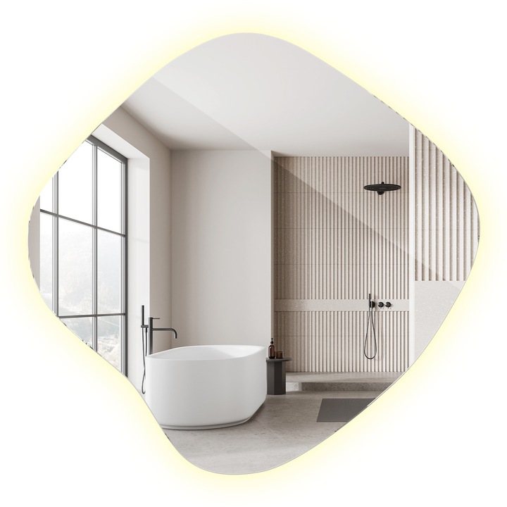 Világító fali tükör, Wallfluent, 57x58 cm, Semleges (4000 K), Designos, 010390550461500000000