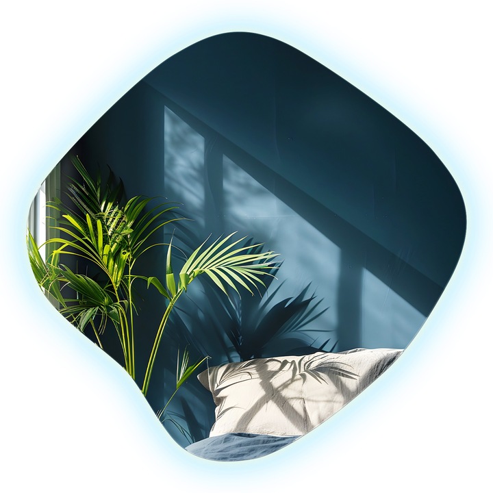 Világító fali tükör, Wallfluent, 57x58 cm, Hideg (6500 K), Designos, 010390550461600000000