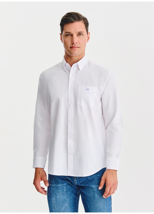 Camasa barbati alba cu logo albastru si buzunar PAKO LORENTE, Alb