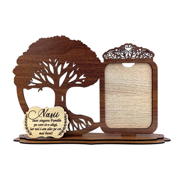 Rama foto Inima cu copacul vietii, cadou personalizat, lemn natural, 30x18 cm, nuc