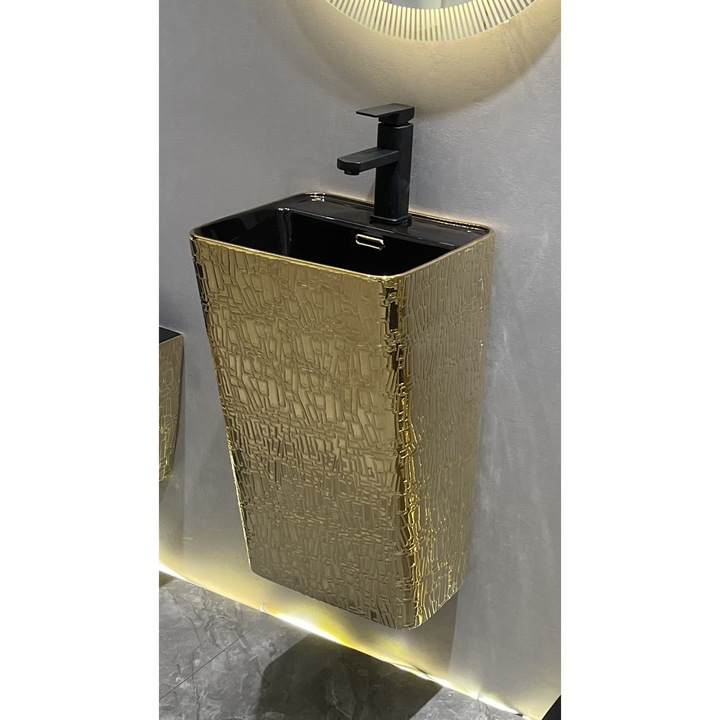 Lavoar suspendat, ceramica sanitara, finisaj auriu glazurat, 36 x 33 x 60 cm P111CR5BG