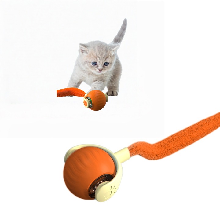 Interaktív labda kutyáknak és macskáknak, narancssárga, szilikon, testreszabható játékmódok
