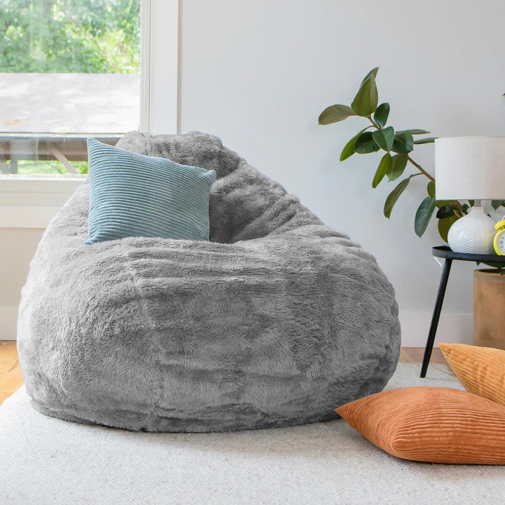 Пуф / Барбарон ТЕПА Голяма Круша, Къс Косъм, Foam, Светло Сиво