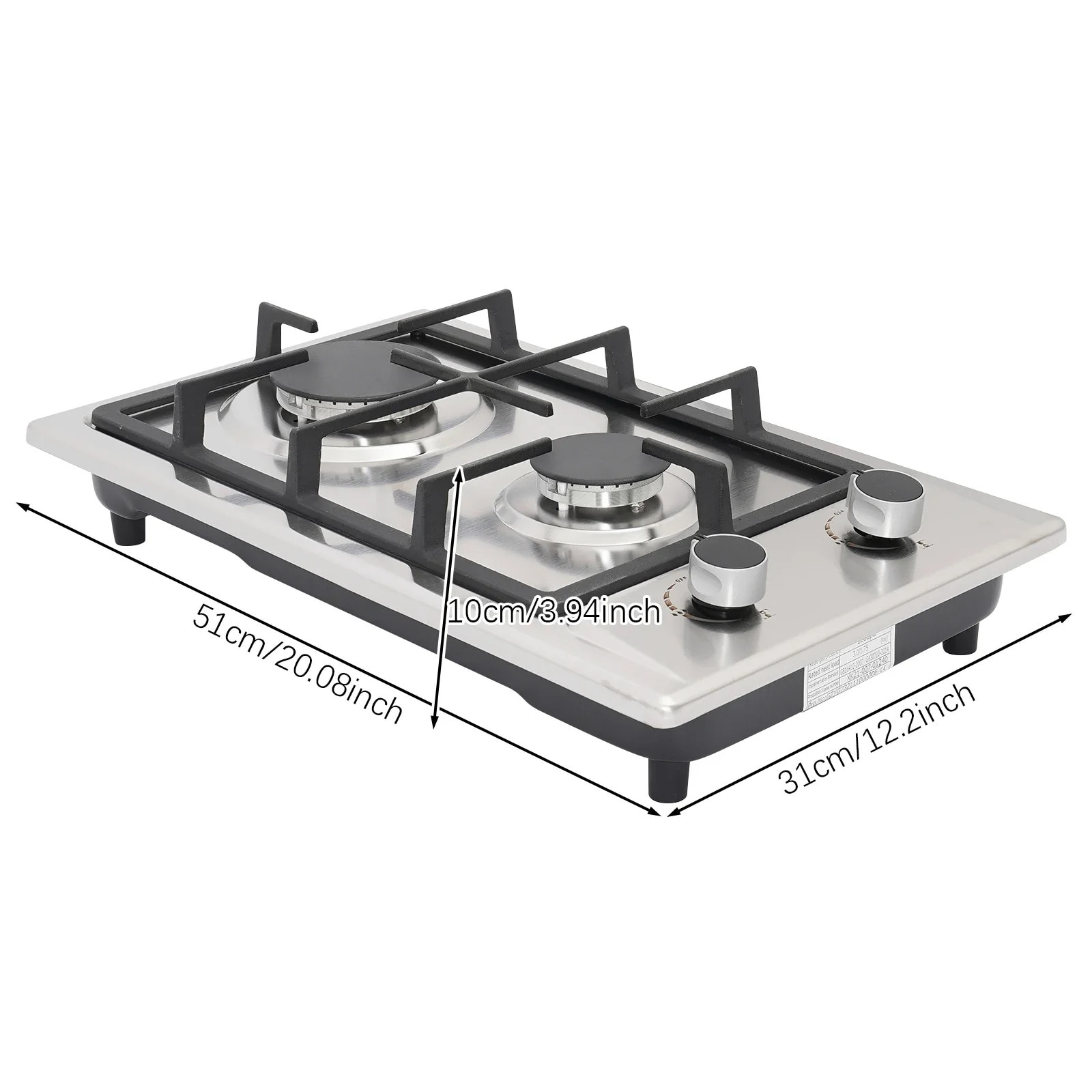 Aragaz pe gaz, montare incastrata pe blat, arzatoare duble 3KW+1.75KW, negru