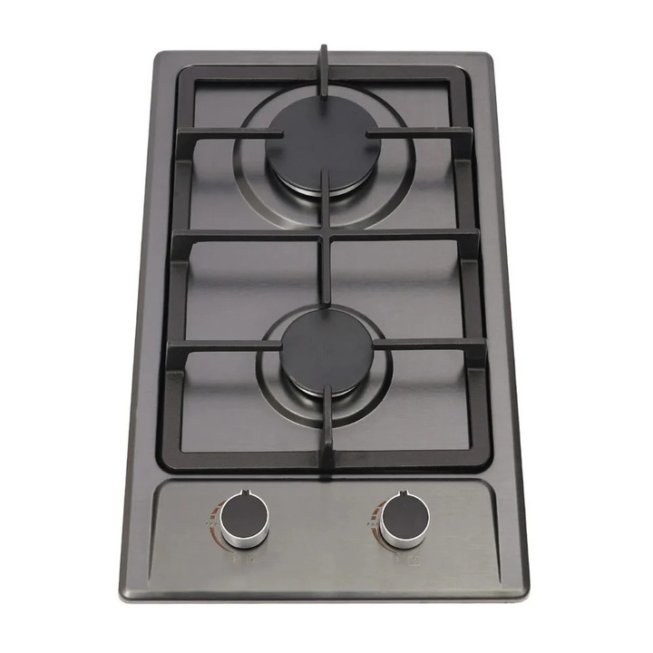 Aragaz pe gaz, montare incastrata pe blat, arzatoare duble 3KW+1.75KW, negru