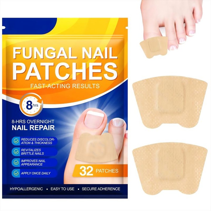 32 db gombaellenes tapasz sérült körmökre, éjszakai kezelés sérült és gombás fertőzött körmökre, védő és fertőzésgátló fedés, diszkrét lábkörmökre
