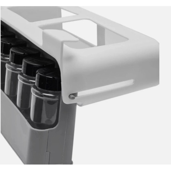 Поставка за подправки RAPIDUT, Пластмаса, 6 буркана, Окачена под рафт, Сгъваем, 3M Самозалепващ се, 32 x 13,5 x 9,5 см, Бял/Сив