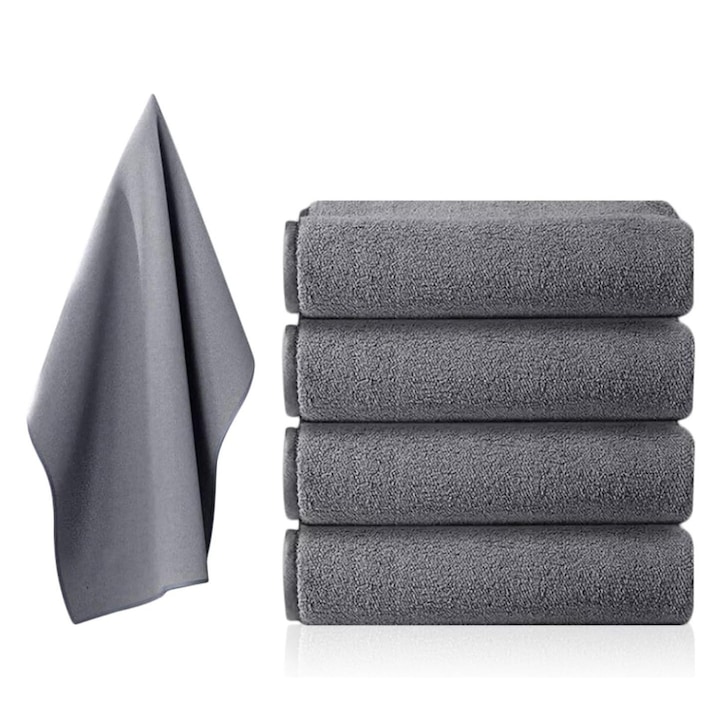 Комплект от 5 вълшебни кърпи от микрофибър 60x30 см, суперабсорбиращи, за общо почистване, кола, кухня, прозорци, мебели – сиви, LUXER