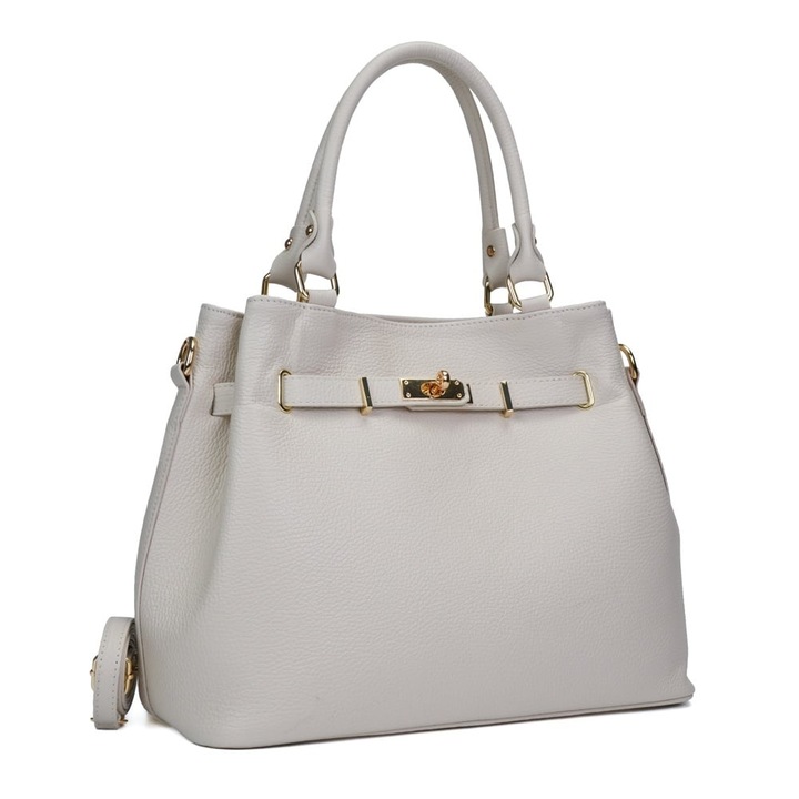 Poseta Piele Ingrid - Bej, Geanta Casual din Piele Naturala, Geanta, Genti