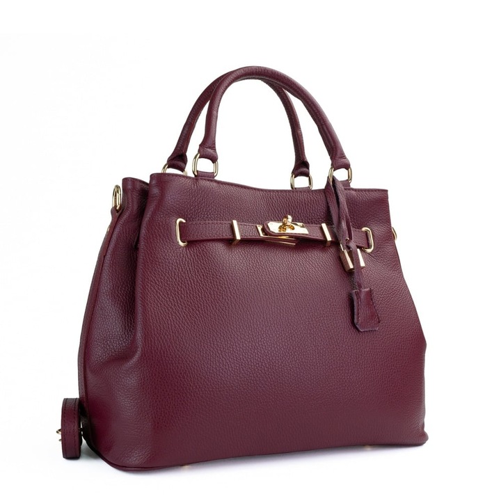 Poseta Piele Ingrid - Visiniu, Geanta Casual din Piele Naturala, Geanta, Genti