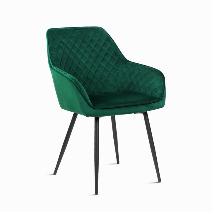 Scaun cu brate/Fotoliu bucatarie de Dining/Living/Bucatarie Kiwari® Verdi, Catifea, Ergonomic, 50x41x84cm, Verde Smarald