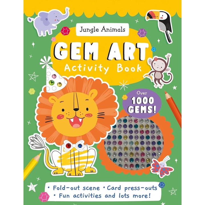 Книга за деца, NPP, Gem Art Activity Book: Jungle Animals, 3+ години