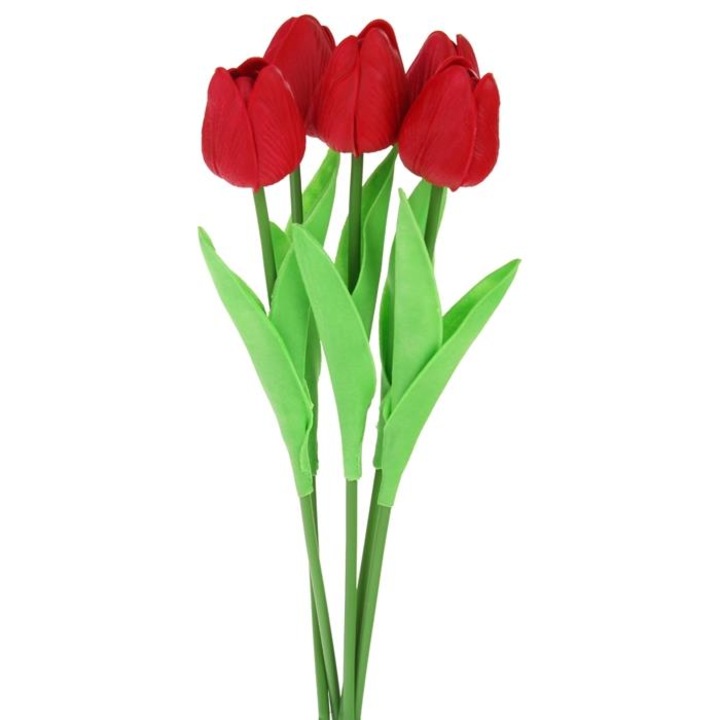 Set de 5 flori artificiale, Nobo Kids, lalele rosii, 34cm