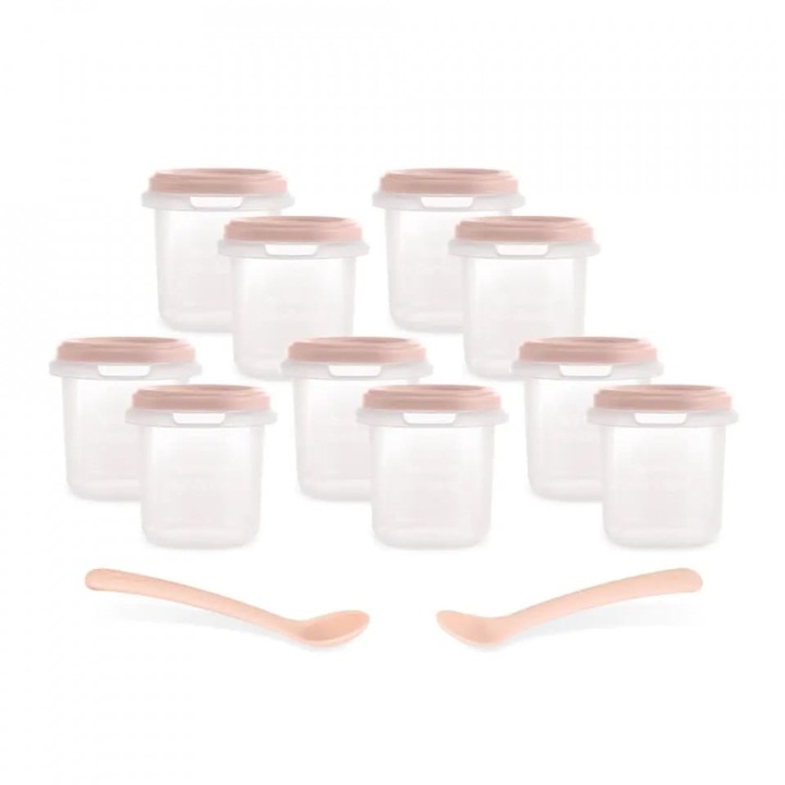 Set 10 recipiente ermetice gradate cu 2 lingurite Miniland Candy 200 ml