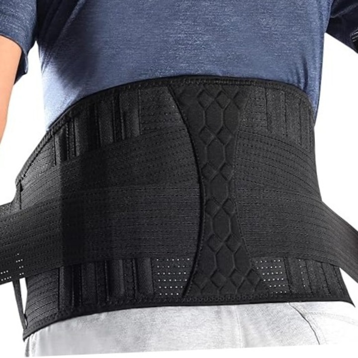 Centura lombara premium, 9 zone de suport lombar pentru hernie de disc, spondiloza lombara, compresie dubla contra hernie inghinala, centura spate lombosacrala, corector postura, marimea M ameliorarea durerii