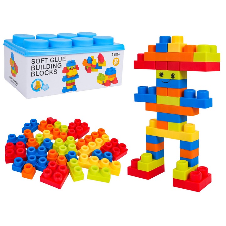 Set de cuburi de construcție moi, colorate, 32 de piese