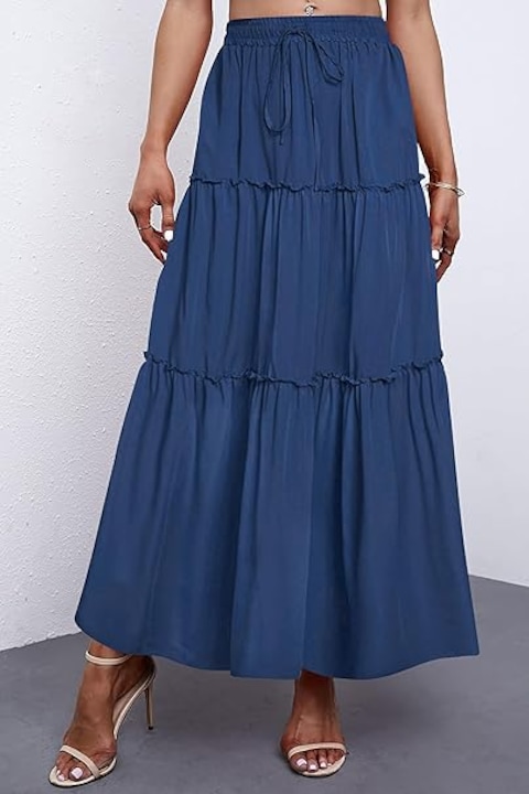 Fusta casual cu talie elastica, in trepte, albastra S