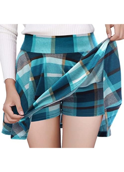 Fusta scurta pentru femei, casual, carouri, verde, alb, negru XXL