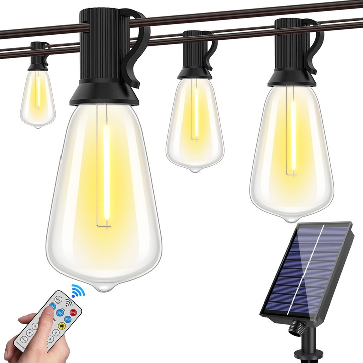 YDCY 7,6m napelemes fényfüzér, 10 izzó, dupla töltés, vízálló, IP65