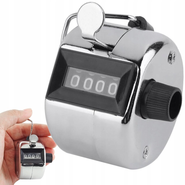 Clicker mecanic de numărare manuală, Ayawaska, argintiu, 6x4cm, capacitate până la 9999 apasări