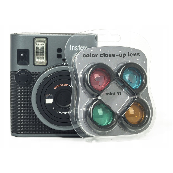 Set de filtre LoveInstant 4 in 1 pentru Fujifilm Instax Mini 41, obiective cu efect de culoare, usor de instalat, durabile, rezistente la zgarieturi, efecte de iluminare si Bokeh, setul include 4 filtre in culorile: rosu, albastru, verde, galben