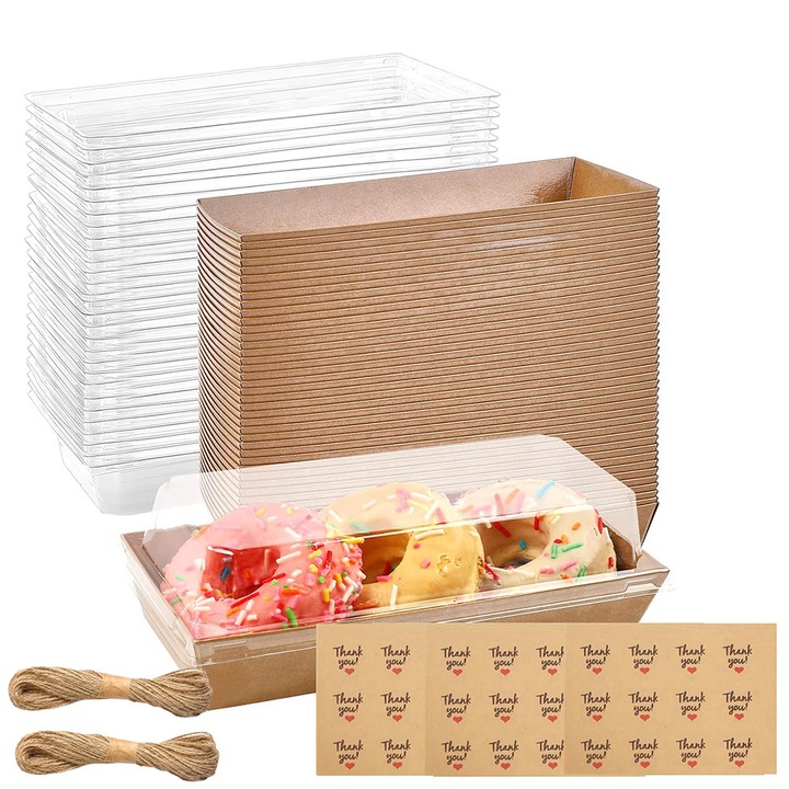 Set 25 Cutii Tort, BOMSTOM, Cutie tort inalta cu capac si fereastra, Cutie tort inalta, cu fereastra transparenta, din carton, pentru prajituri, torturi, fursecuri, petreceri, 17.4x7x6.2cm