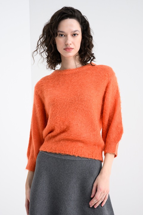 United Colors of Benetton, Pulover pufos din amestec de mohair, Caramiziu