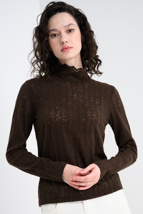 United Colors of Benetton, Pulover striat cu guler, Maro inchis