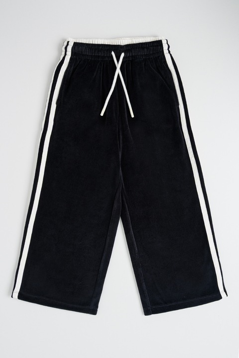 United Colors of Benetton, Bő szárú húzózsinóros szabadidőnadrág, Fekete/Bézs