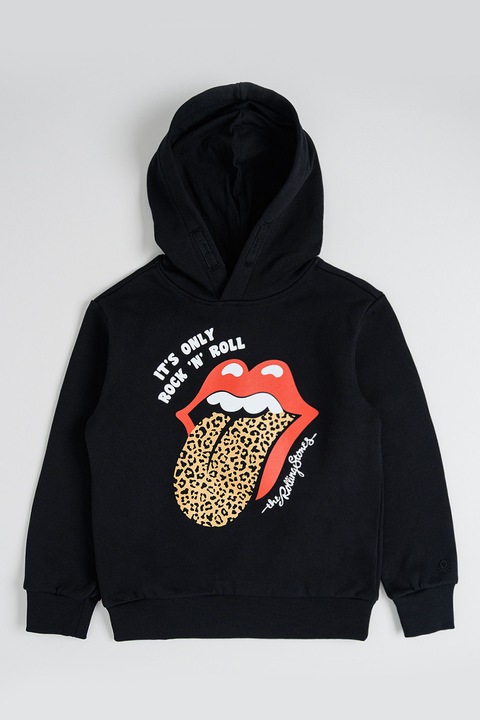 United Colors of Benetton, Худи с принт и еластични маншети и подгъв, Червен/Черен/Камел