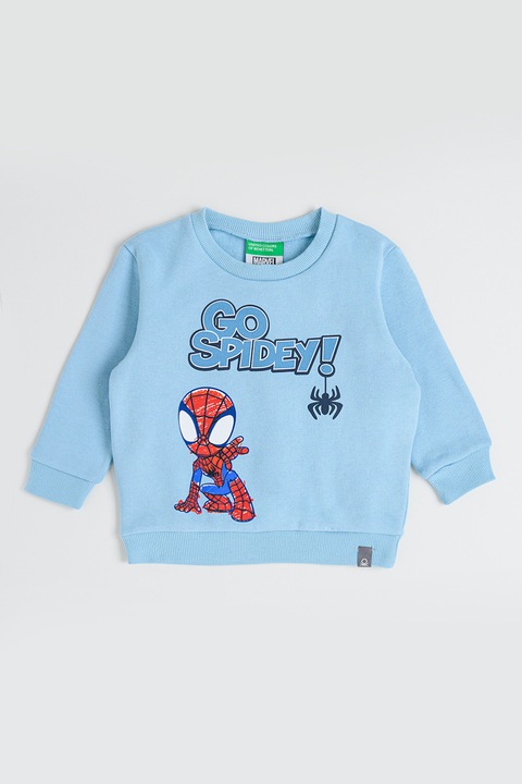 United Colors of Benetton, Bluza de trening cu imprimeu Spiderman, Rosu/Albastru deschis